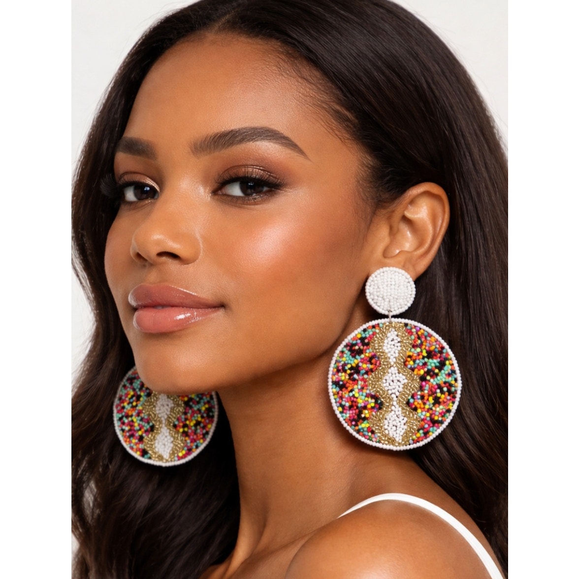 Kay Lee White Colorful Round Beaded Earrings New